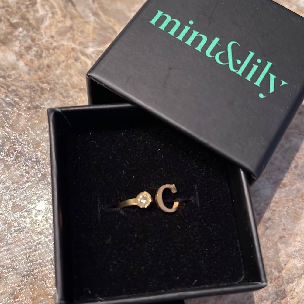Tiny C And Diamond Initial Gold Ring - image 5